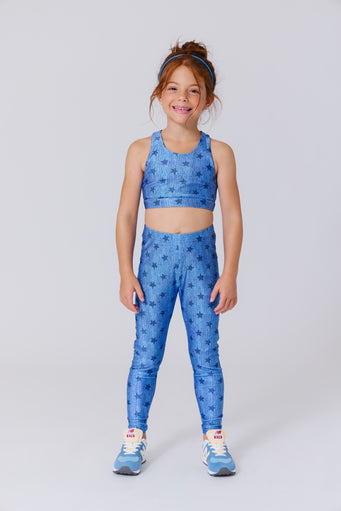 Girls Hi-Shine Leggings in Star Denim