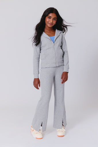 Girls Rib Split Flare Pant in Collegiate Gray