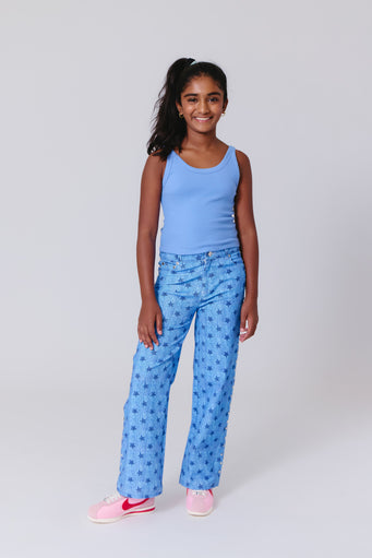 Girls Rib Skinny Strap Tank in Sky Blue