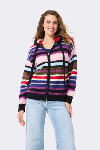 Full Zip Sweater in Bright Stripe