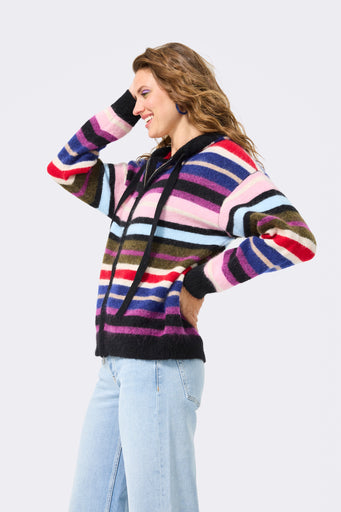 Full Zip Sweater in Bright Stripe