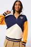 NY Knicks Colorblock Quarter Zip Sweatshirt in Blue, Orange and Cream