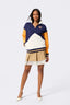 NY Knicks Colorblock Quarter Zip Sweatshirt in Blue, Orange and Cream