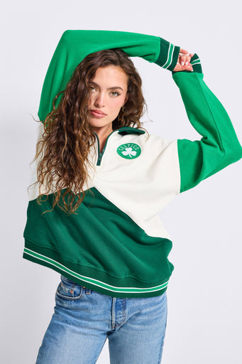 Celtics Colorblock Quarter Zip Sweatshirt in Team Colors