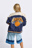 Unisex NY Knicks Bomber Jacket in Navy and Taupe