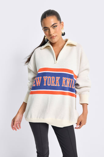 Knicks Team Stripe Quarter Zip Sweater