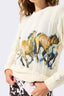 Printed Cable Knit Sweater with Running Horses