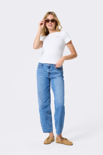 New York Yankees Embroidered Baby Tee in Bright White