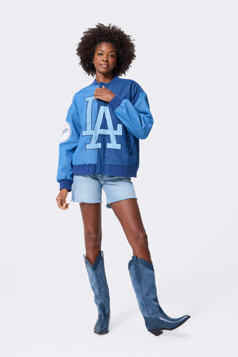Los Angeles Dodgers Denim Blocked Bomber Jacket