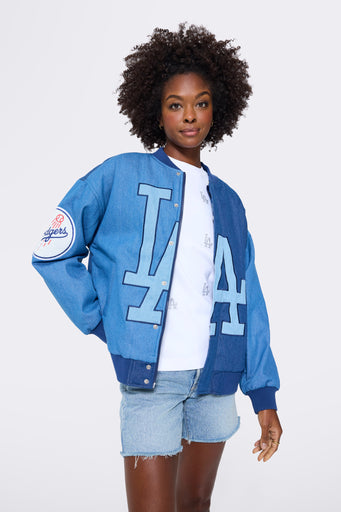 Los Angeles Dodgers Denim Blocked Bomber Jacket
