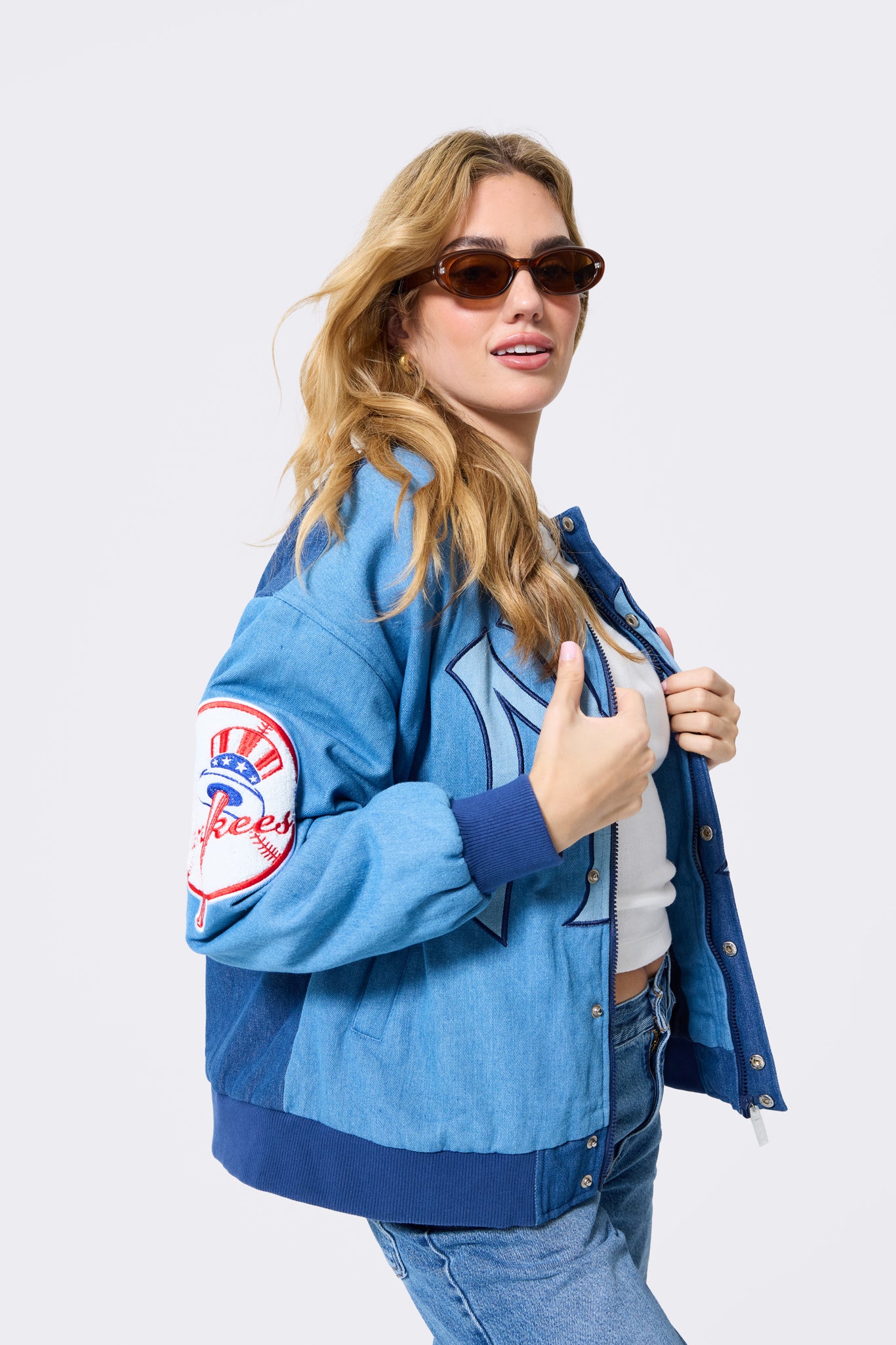 New York Yankees Denim Blocked Bomber Jacket – Terez.com