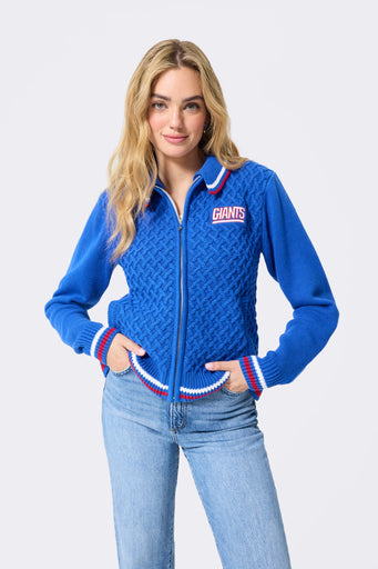 New York Giants Mixed Stitch Sweater Jacket in Blue