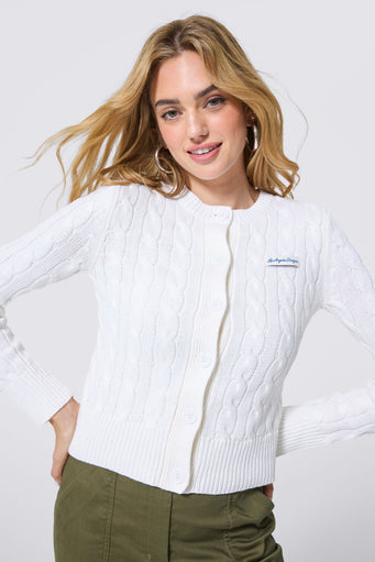 Los Angeles Dodgers Cable Knit Cardigan in Bright White