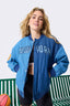New York Knicks Denim Blocked Bomber Jacket in Blue