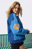 New York Knicks Denim Blocked Bomber Jacket in Blue