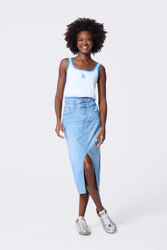 Los Angeles Dodgers Knit Crop Tank in White and Team Colors