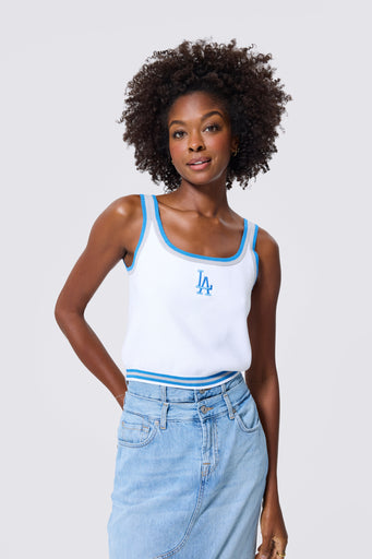 Los Angeles Dodgers Knit Crop Tank in White and Team Colors