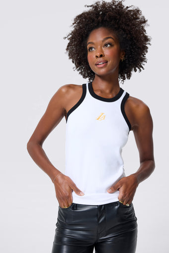 Los Angeles Lakers Contrast Trim Rib Tank in Bright White