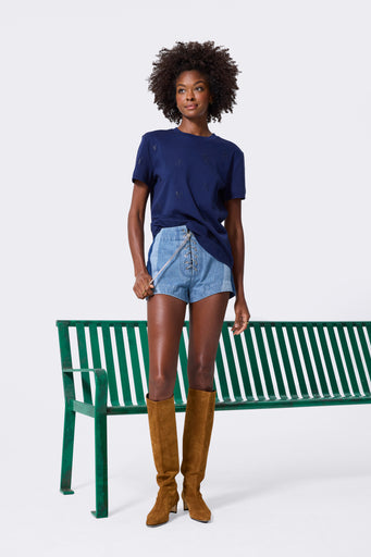 New York Yankees Gems Logo Tee in Navy