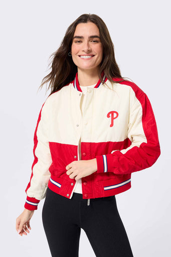 Philadelphia Phillies Cropped Bomber in Red and Sugar Swizzle