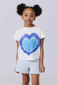Girls Baby Tee with Blue Tie Dye Heart