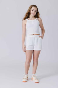 Girls Pointelle Tank in Bright White