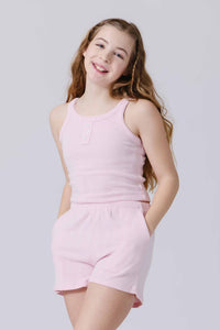 Girls Pointelle Tank in Peony Pink