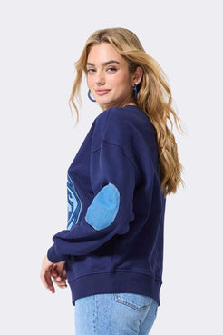 New York Knicks Denim Patch Crew in Navy