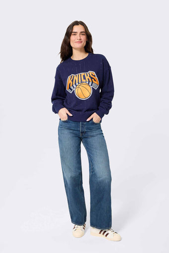 New York Knicks Gems Stripe Crew in Navy