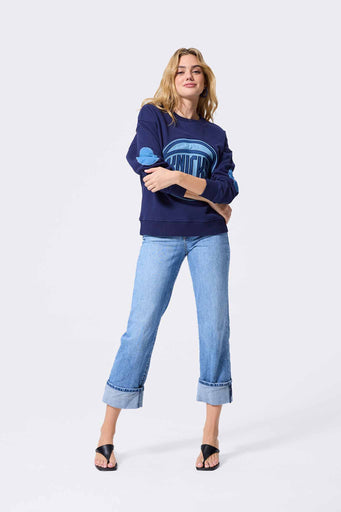 New York Knicks Denim Patch Crew in Navy