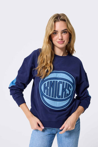 New York Knicks Denim Patch Crew in Navy