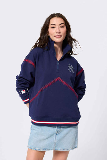 New York Yankees Stitch Quarter Zip in Navy