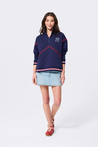 New York Yankees Stitch Quarter Zip in Navy