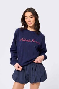 Atlanta Braves Gems Stripe Crew in Navy