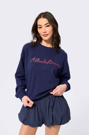 Atlanta Braves Gems Stripe Crew in Navy