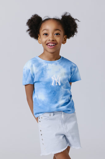 Girls New York Yankees Tie Dye Draft Tee in Blue
