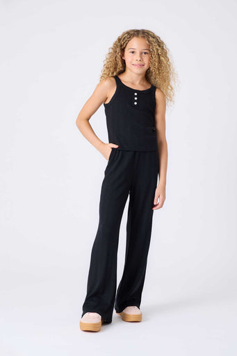 Girls Pointelle Flare Pant in Black