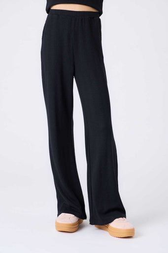 Girls Pointelle Flare Pant in Black