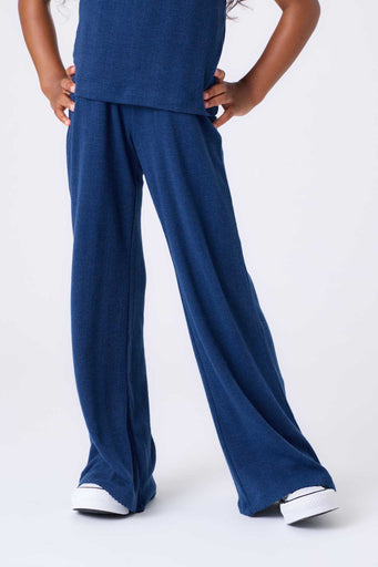Girls Pointelle Flare Pant in Navy