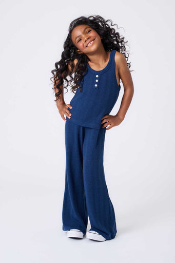 Girls Pointelle Tank in Navy