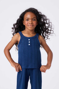 Girls Pointelle Tank in Navy