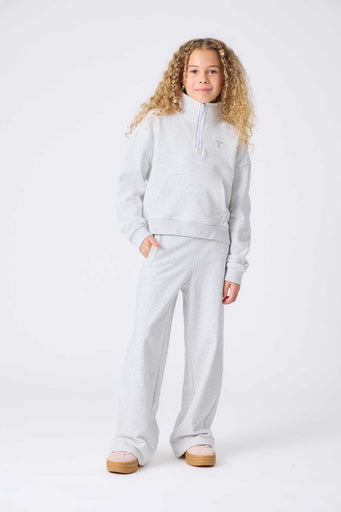 Girls Quarter Zip Sweatshirt in Light Ash Gray