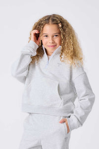 Girls Quarter Zip Sweatshirt in Light Ash Gray