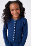Girls Pointelle Cardigan in Navy