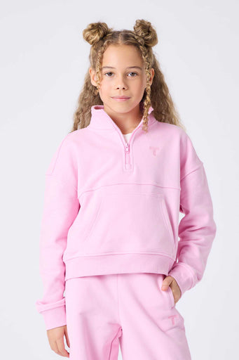 Girls Quarter Zip Sweatshirt in Candy Pink