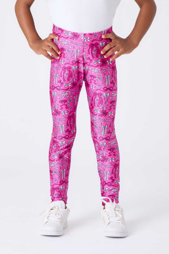 Girls Hi-Shine Leggings in Pretty Pink Bows