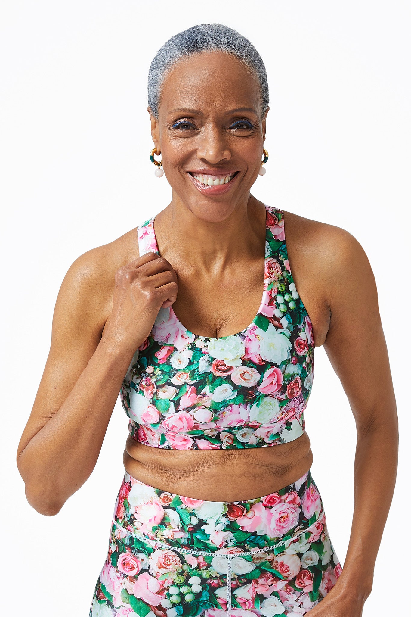 Terez Pink Floral Bouquet Hi-Shine Sports Bra