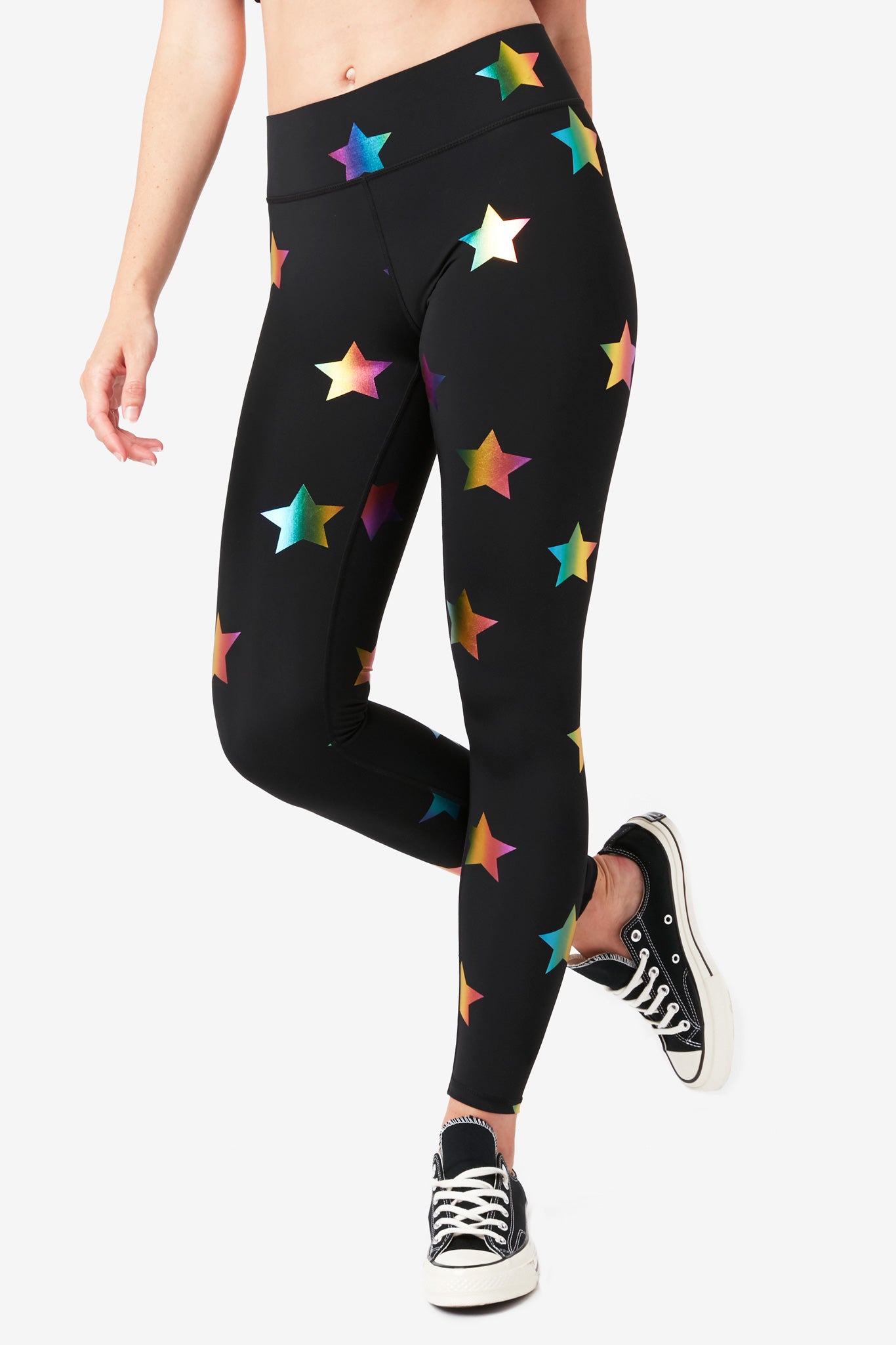 UpLift Leggings in Black Rainbow Star Foil with Tall Band –