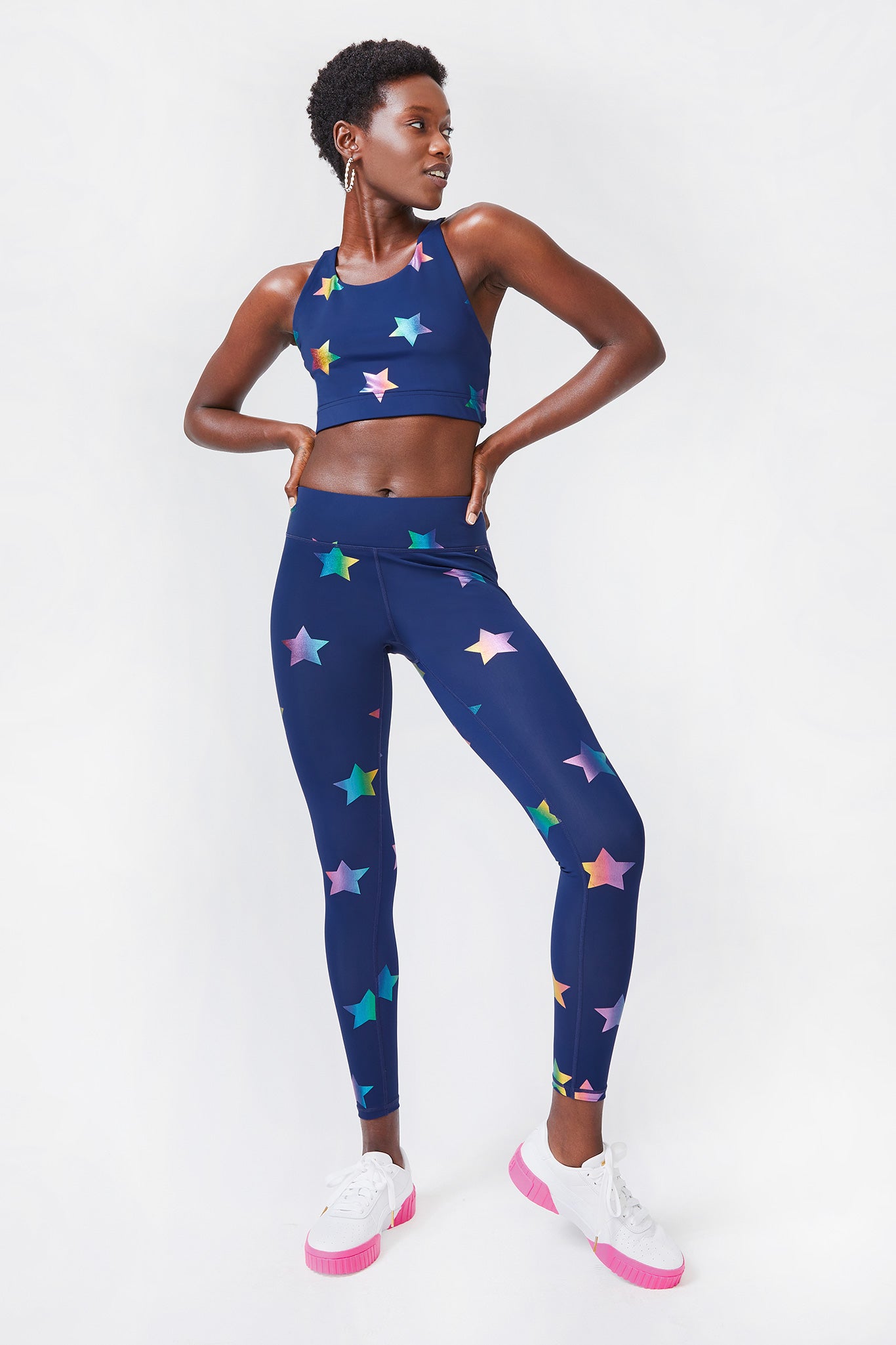 UpLift Sports Bra in Navy Rainbow Star Foil –