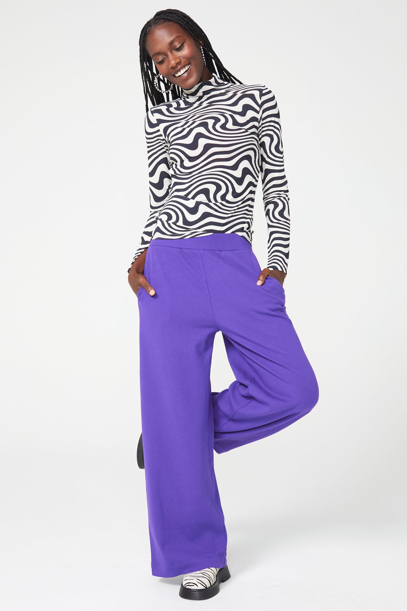 パンツ vzljblack/purple Rib Wide Leg Pant in Electric Purple – Terez.com